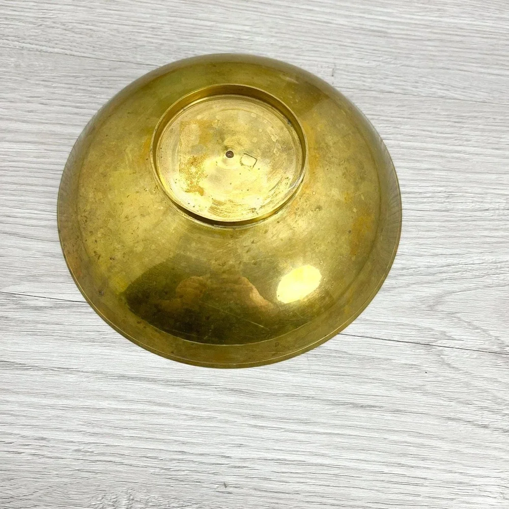 Vintage Etched Brass Bowl: Floral‎ Trinket Dish, Mid-Century Decor